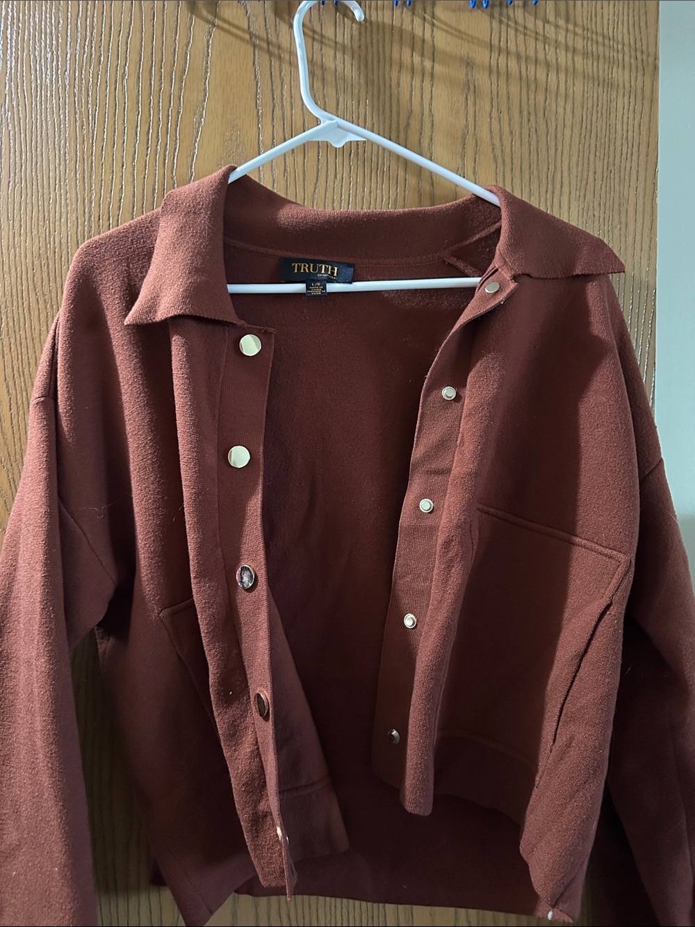 TRUTH Brick Red Snap-Front Cropped Jacket